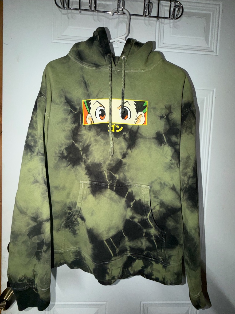 Tie-Dye Olive Green Anime Graphic Hoodie